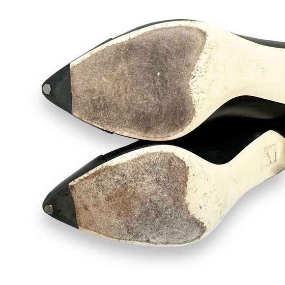 Chanel Black Matte Leather CC Gold Logo and Pearl Embellished Heel Pumps Size 37 - Picture 10 of 12